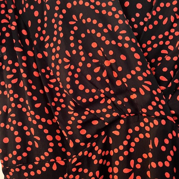 Loco Lindo Vintage Style Black Red dotted pattern v neck wrap top dress Sz S - Picture 2 of 7